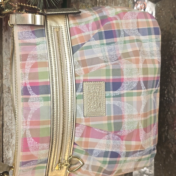 Coach Poppy Daisy Madras Pastel Tartan Plaid Crossbody, EUC - Picture 2 of 11